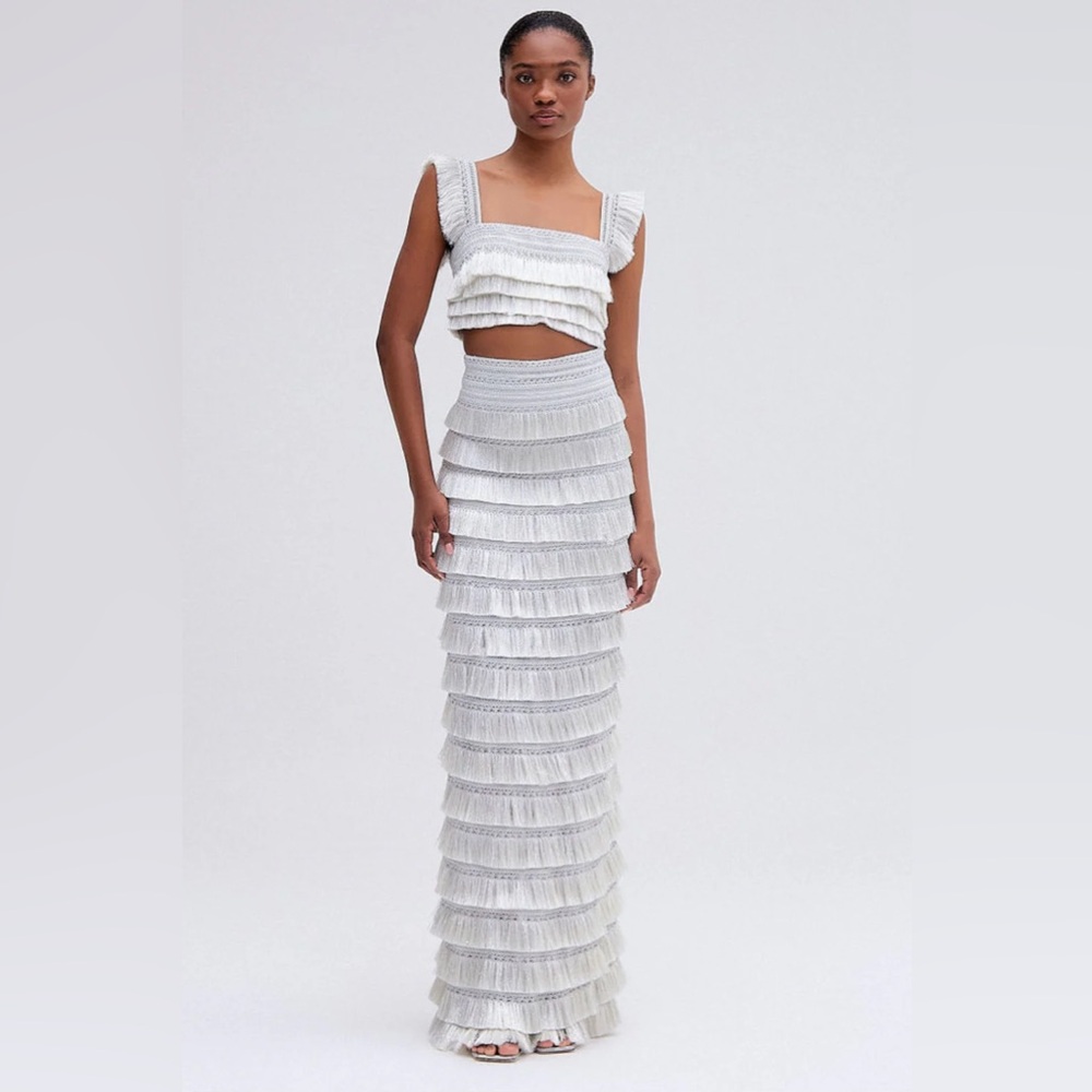 Metallic Fringe Maxi Skirt